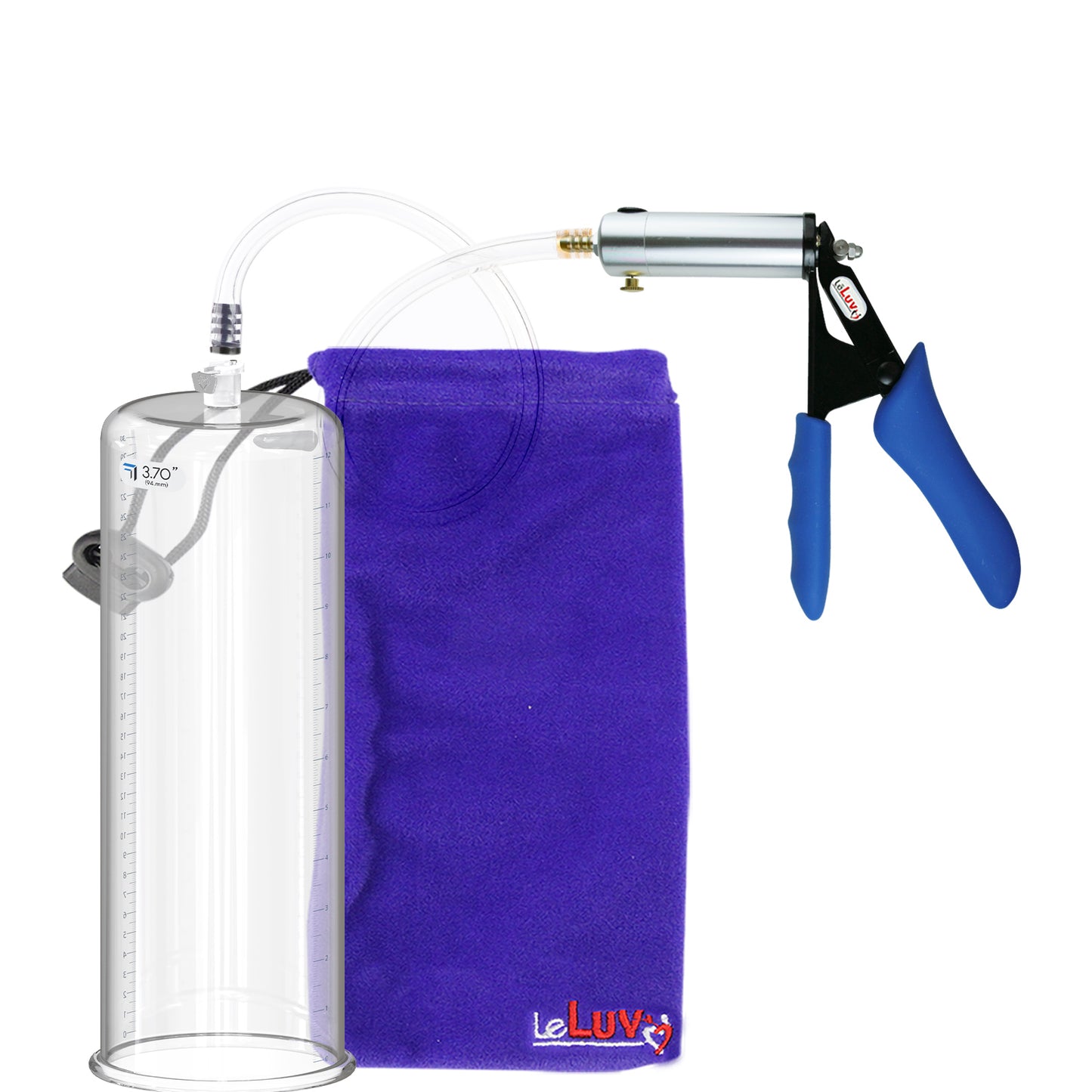 Ultima Silver Blue Penis Pump | Silicone Grip, Clear Hose + 12" x 3.70" Cylinder