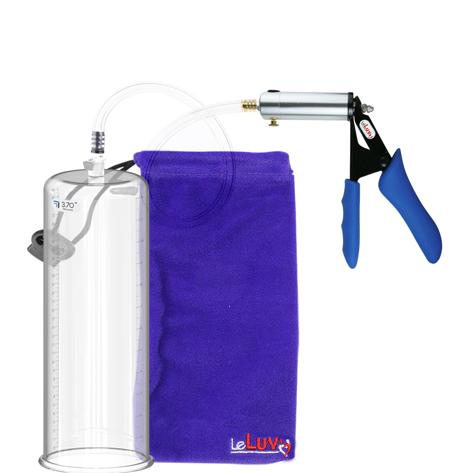 Ultima Silver Blue Penis Pump | Silicone Grip, Clear Hose + 12" x 3.70" Cylinder
