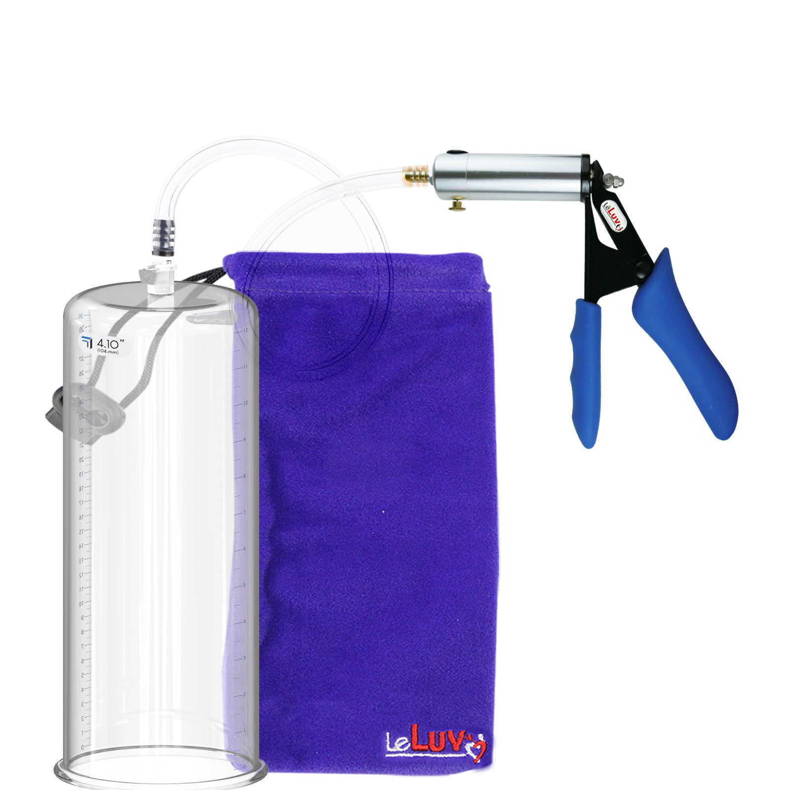 Ultima Silver Blue Penis Pump | Silicone Grip, Clear Hose | 12" x 4.10" Cylinder