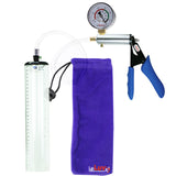 Ultima Silver Blue Penis Pump | Silicone Grip, Clear Hose + Gauge | 12" x 1.9" Thick-Walled Cylinder