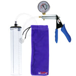 Ultima Silver Blue Penis Pump | Silicone Grip, Clear Hose + Gauge | 12" x 2.1" Thick-Walled Cylinder