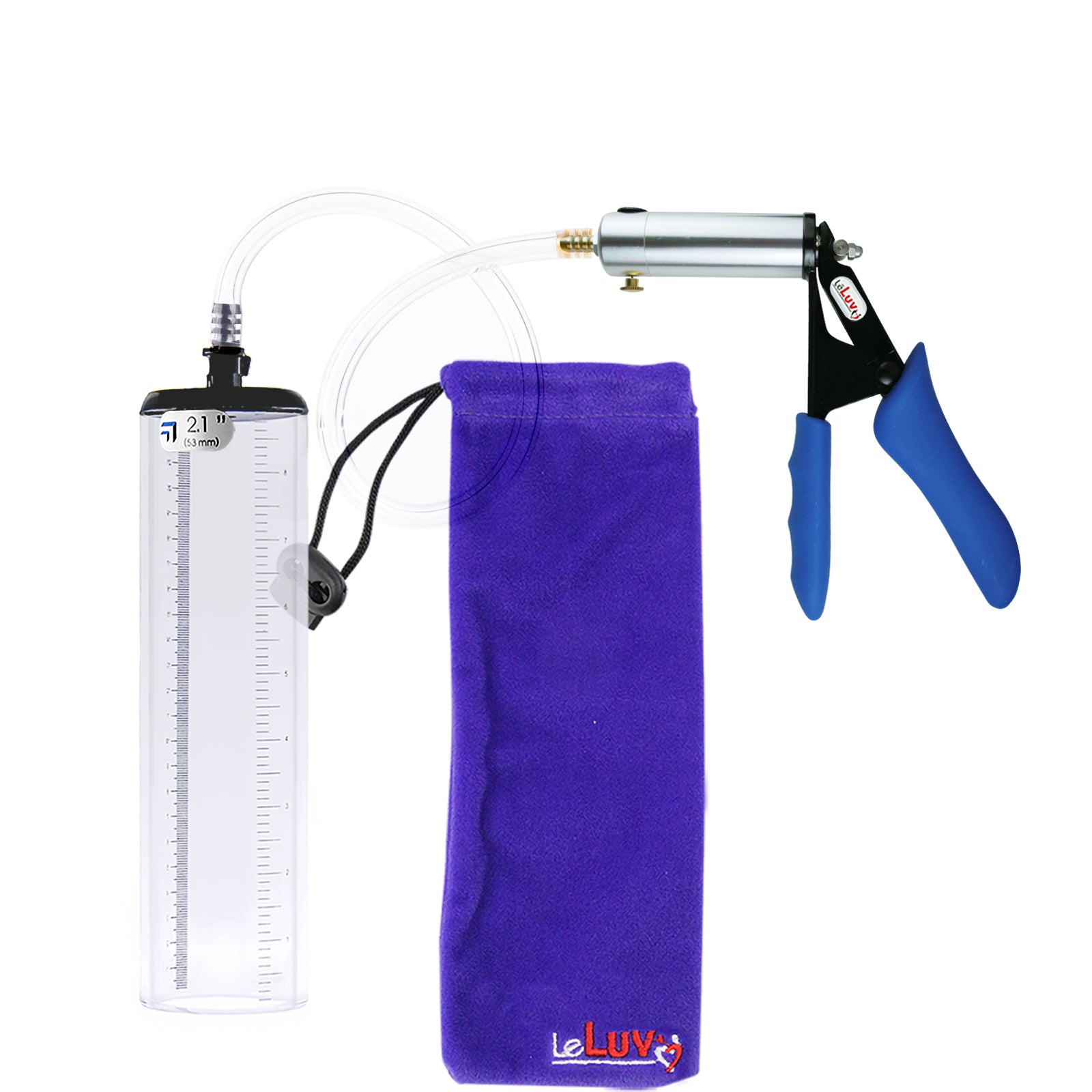 Ultima Silver Blue Penis Pump | Silicone Grip, Clear Hose - 9" x 2.1" Thick-Walled Cylinder