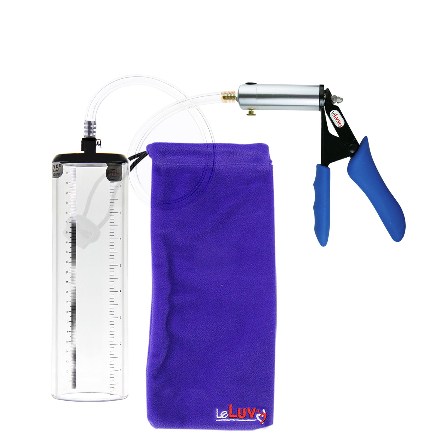 Ultima Silver Blue Penis Pump | Silicone Grip, Clear Hose - 9" x 2.5" Thick-Walled Cylinder
