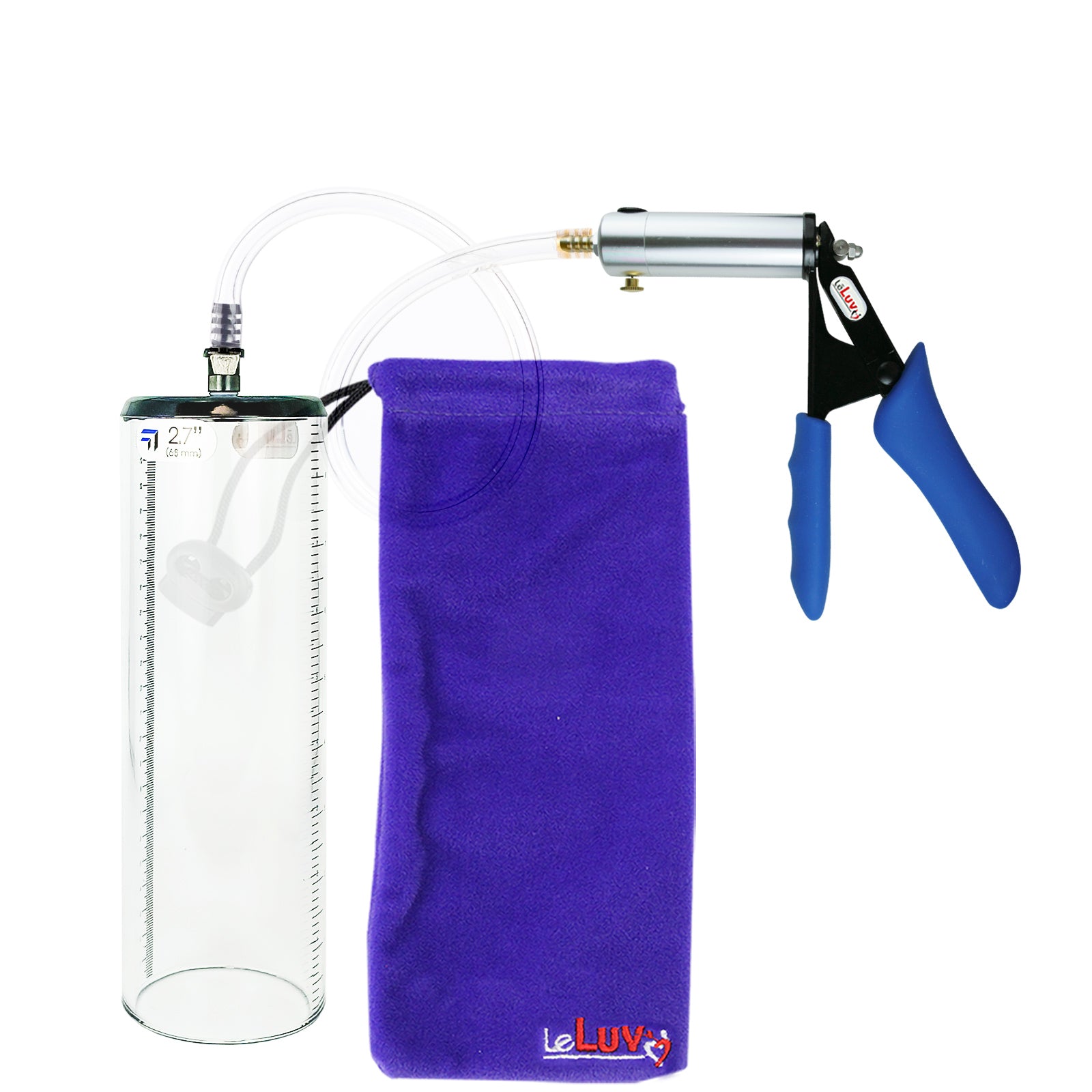 Ultima Silver Blue Penis Pump | Silicone Grip, Clear Hose - 9" x 2.7" Thick-Walled Cylinder