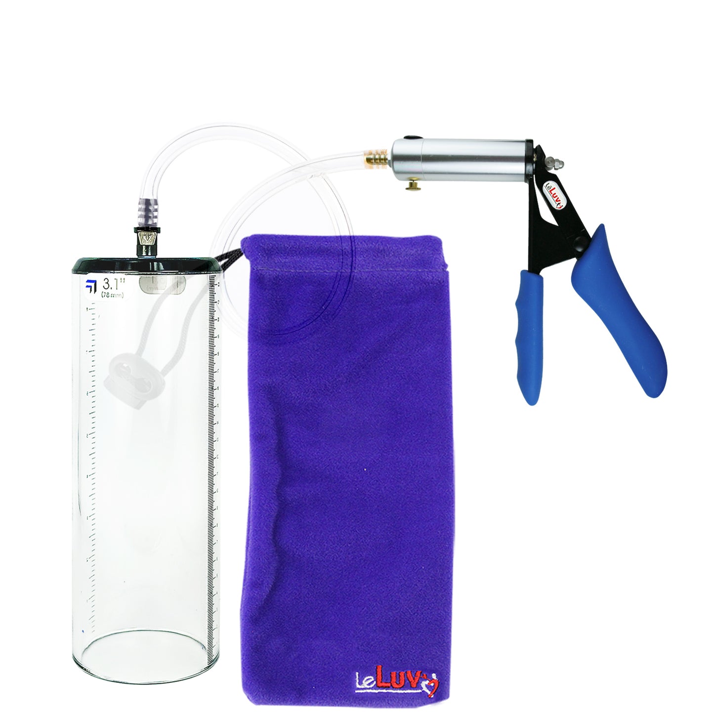 Ultima Silver Blue Penis Pump | Silicone Grip, Clear Hose - 9" x 3.1" Thick-Walled Cylinder
