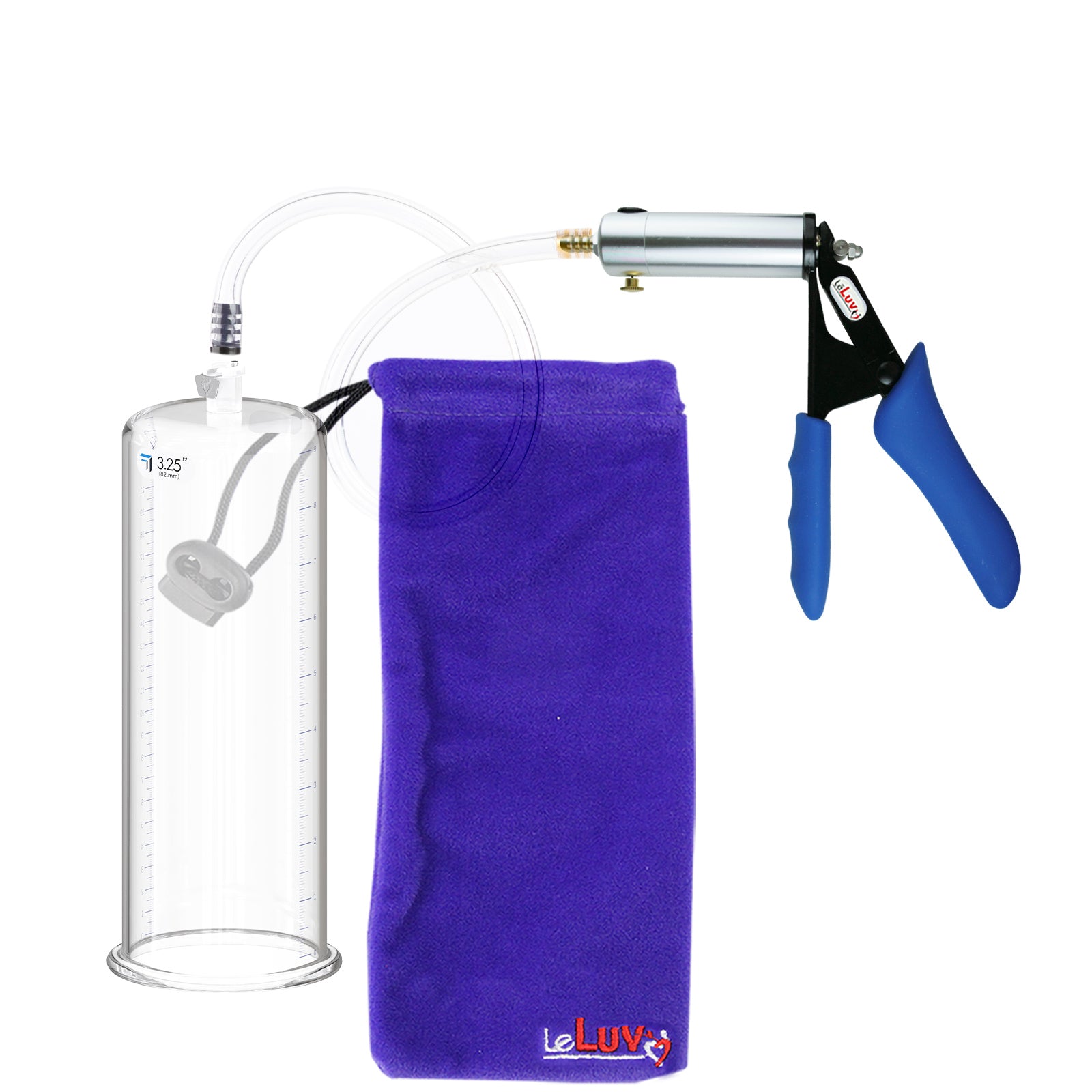 Ultima Silver Blue Penis Pump | Silicone Grip, Clear Hose + 9" x 3.25" Cylinder
