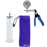 Ultima Silver Blue Penis Pump | Silicone Grip, Clear Hose + Gauge | 9" x 2.125" Wide Flange Cylinder