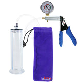 Ultima Silver Blue Penis Pump | Silicone Grip, Clear Hose + Gauge | 9" x 2.25" Wide Flange Cylinder