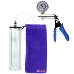 Ultima Silver Blue Penis Pump | Silicone Grip, Clear Hose + Gauge | 9" x 2.3" Thick-Walled Cylinder