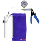 Ultima Silver Blue Penis Pump | Silicone Grip, Clear Hose + Gauge | 9" x 3.50" Cylinder