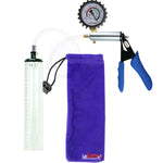 Ultima Silver Blue Penis Pump | Silicone Grip, Clear Hose + Protected Gauge | 9" x 1.5" Thick-Walled Cylinder