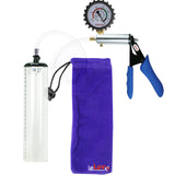 Ultima Silver Blue Penis Pump | Silicone Grip, Clear Hose + Protected Gauge | 9" x 1.9" Thick-Walled Cylinder