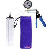 Ultima Silver Blue Penis Pump | Silicone Grip, Clear Hose + Protected Gauge | 9" x 2.1" Thick-Walled Cylinder