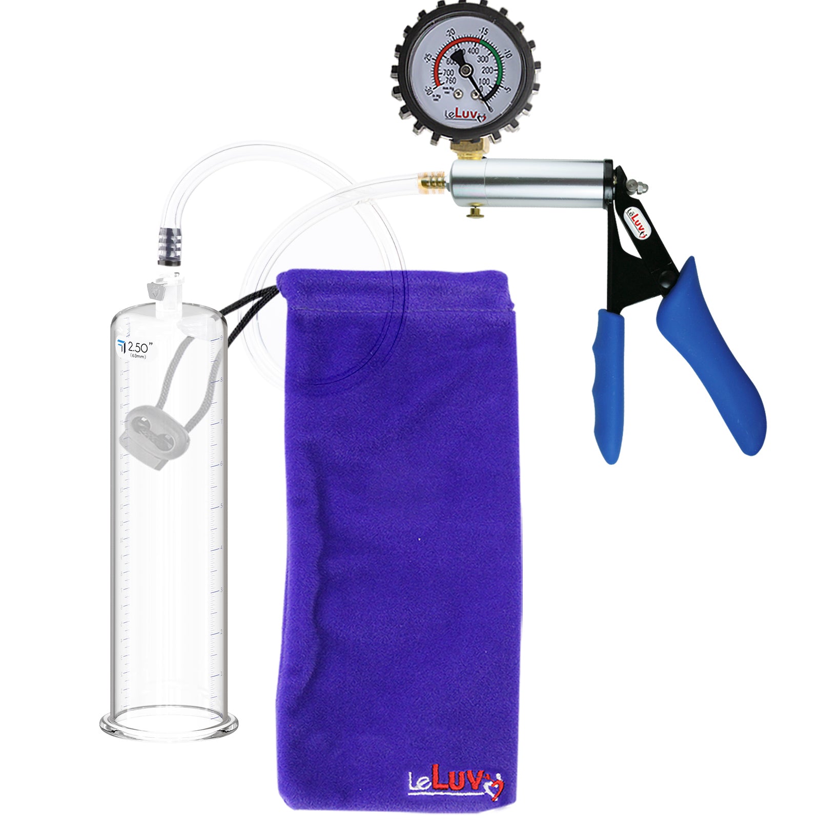 Ultima Silver Blue Penis Pump | Silicone Grip, Clear Hose + Protected Gauge | 9" x 2.50"