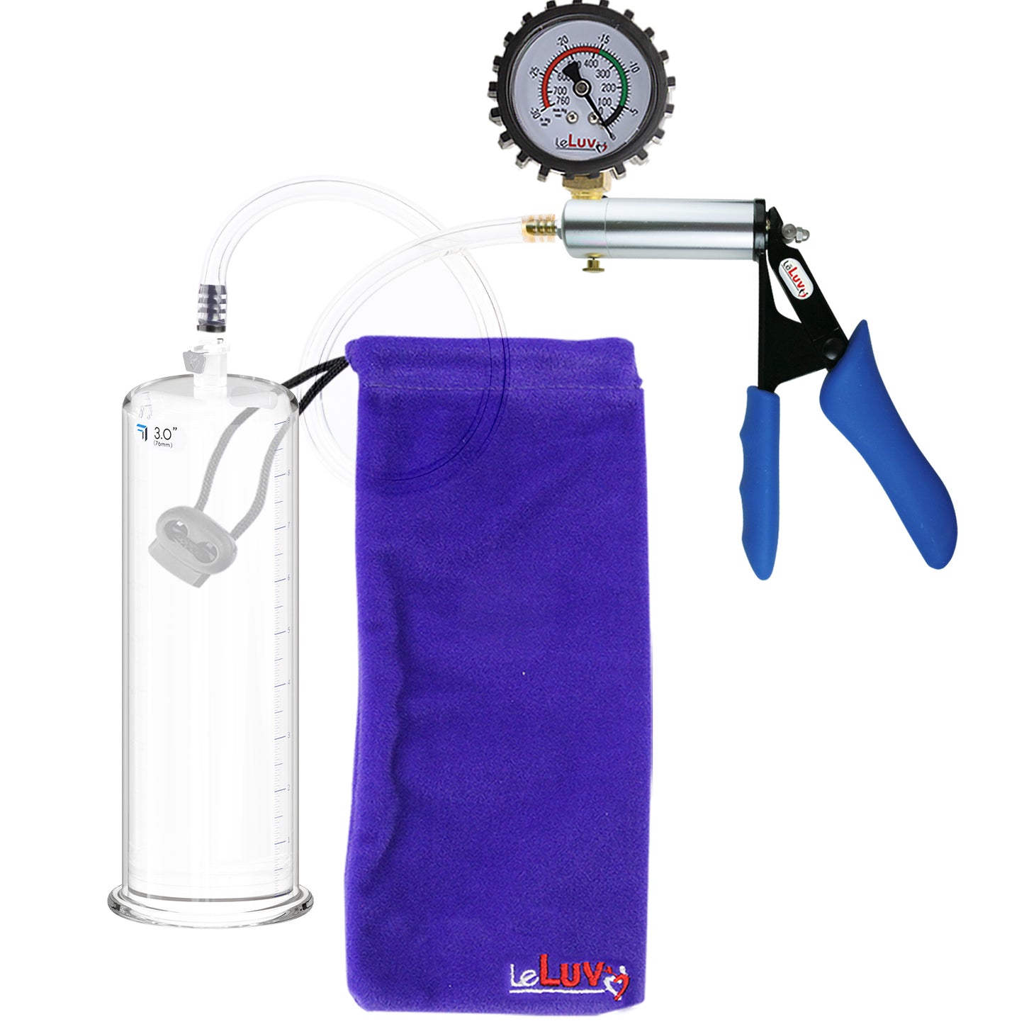 Ultima Silver Blue Penis Pump | Silicone Grip, Clear Hose + Protected Gauge | 9" x 3.00"