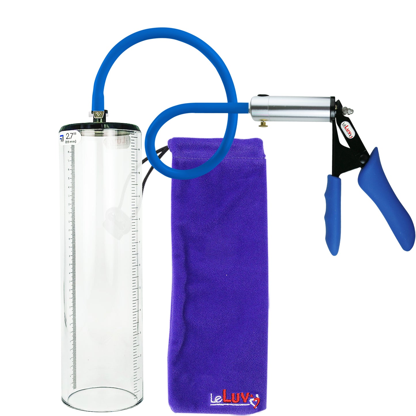 Ultima Silver Blue Penis Pump | Silicone Grip, Silicone Hose - 12" x 2.7" Thick-Walled Cylinder