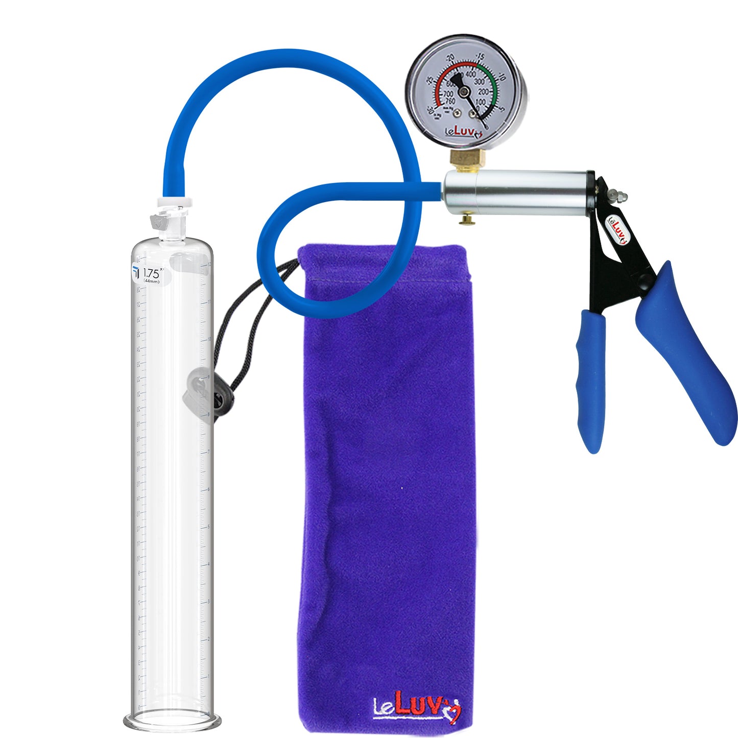 Ultima Silver Blue Silicone Grip, Silicone Hose | Penis Pump + Gauge | 12" x 1.75" Cylinder