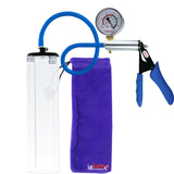 Ultima Silver Blue Penis Pump | Silicone Grip, Silicone Hose + Gauge | 12" x 2.5" Thick-Walled Cylinder