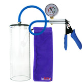 Ultima Silver Blue Penis Pump | Silicone Grip, Silicone Hose + Gauge | 12" x 3.1" Thick-Walled Cylinder