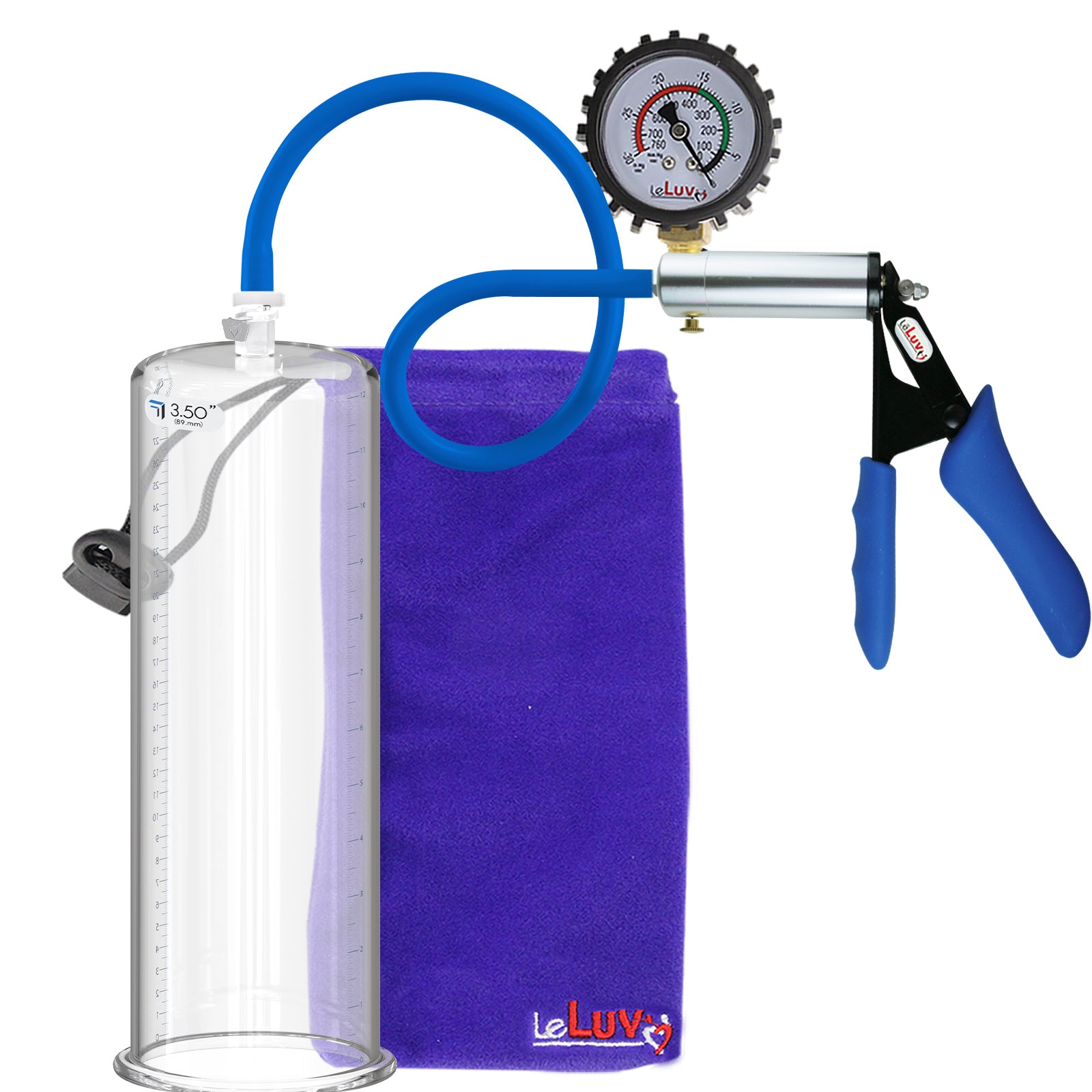 Ultima Silver Blue Silicone Grip, Silicone Hose | Penis Pump + Protected Gauge | 9" x 3.50"