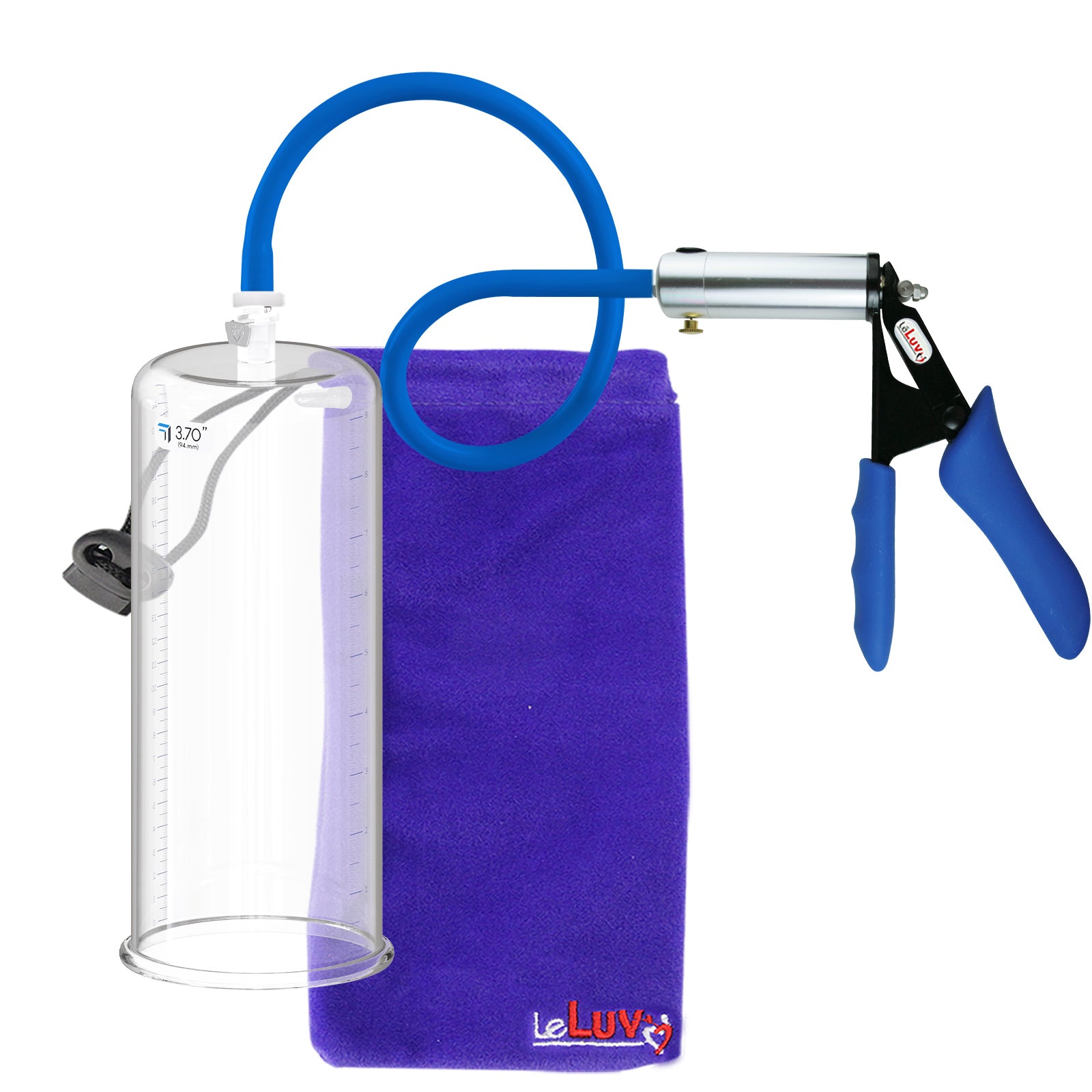 Ultima Silver Blue Silicone Grip, Silicone Hose | Penis Pump + 9" x 3.70" Cylinder