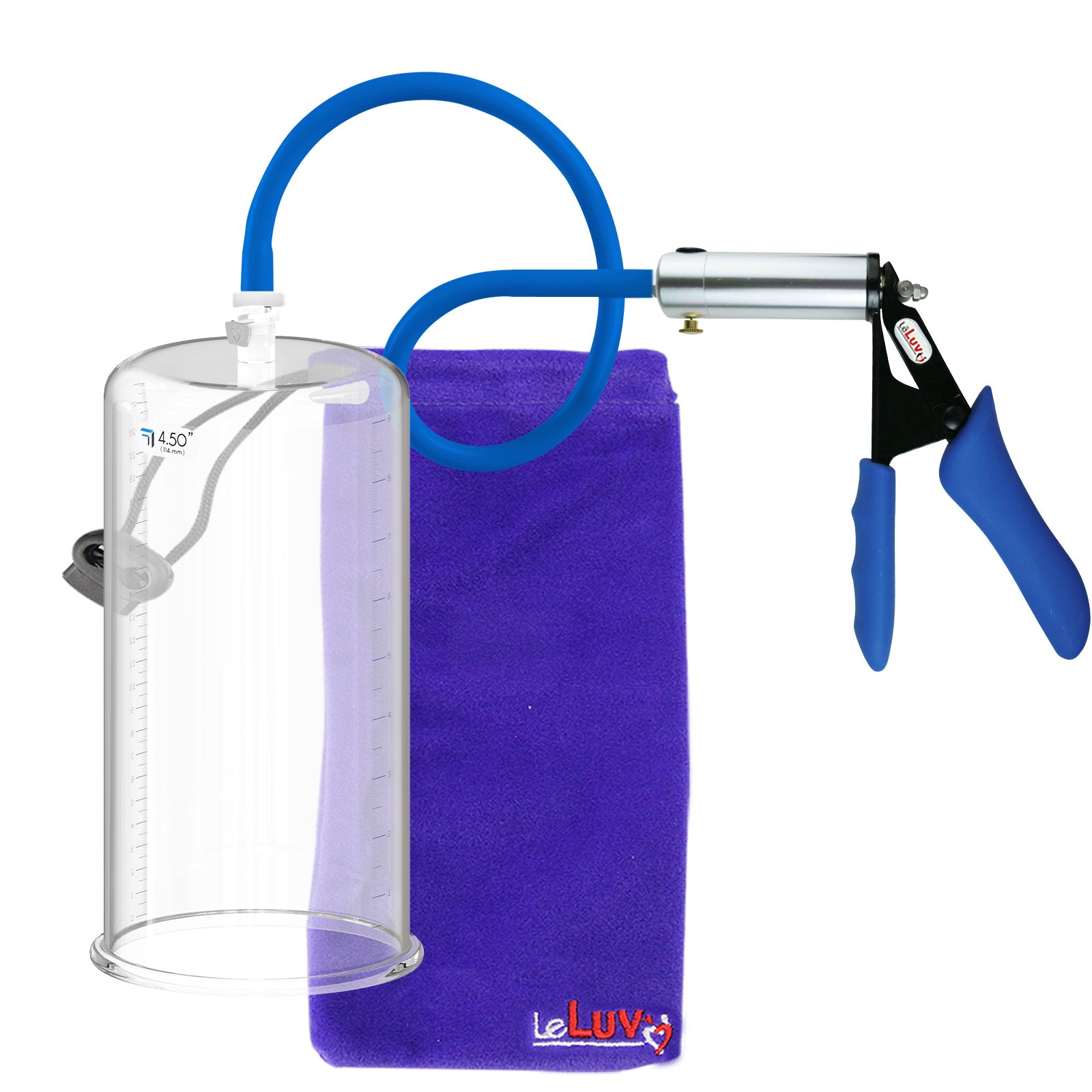 Ultima Silver Blue Silicone Grip, Silicone Hose | Penis Pump | 9" x 4.50" Cylinder