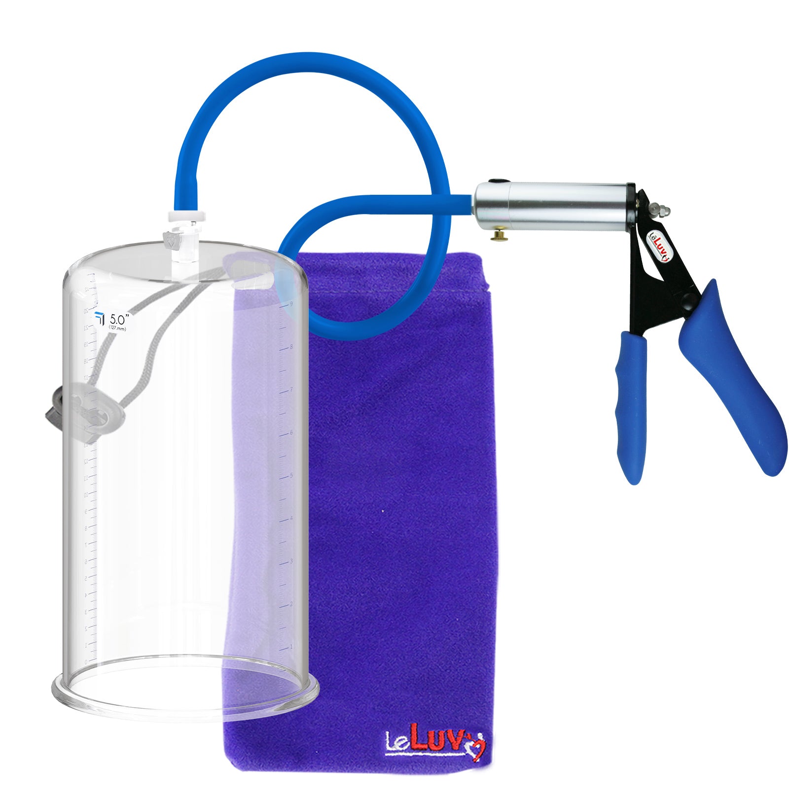 Ultima Silver Blue Silicone Grip, Silicone Hose | Penis Pump | 9" x 5.00" Cylinder