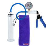 Ultima Silver Blue Silicone Grip, Silicone Hose | Penis Pump + Gauge | 9" x 1.75" Wide Flange Cylinder