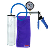 Ultima Silver Blue Penis Pump | Silicone Grip, Silicone Hose + Protected Gauge | 9" x 2.3" Thick-Walled Cylinder