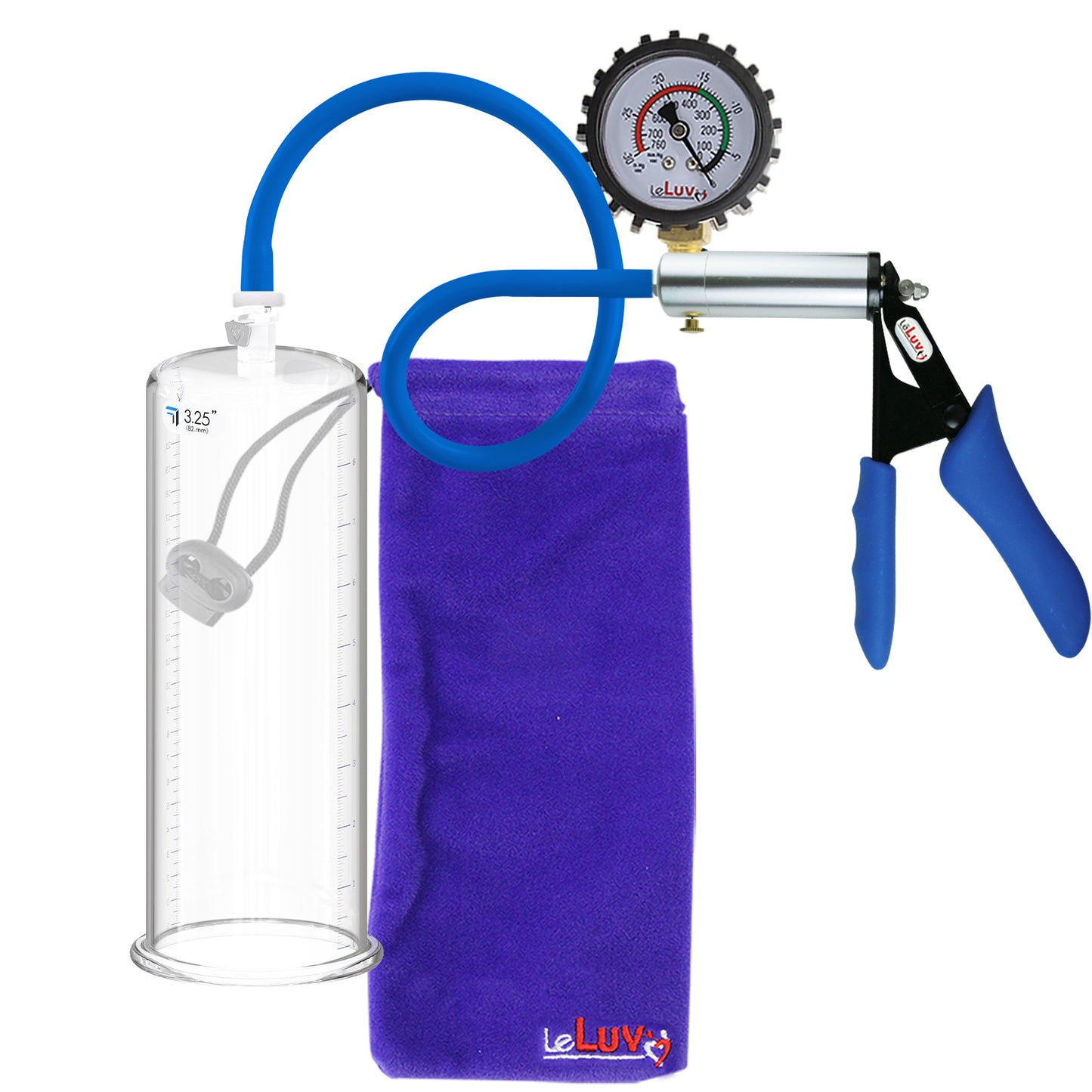 Ultima Silver Blue Silicone Grip, Silicone Hose | Penis Pump + Protected Gauge | 9" x 3.25"