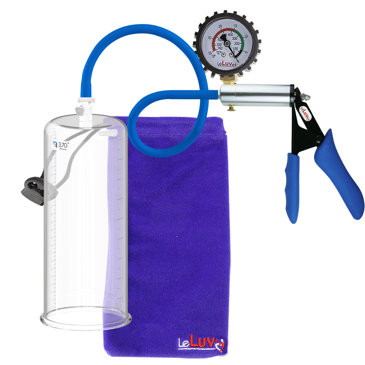 Ultima Silver Blue Silicone Grip, Silicone Hose | Penis Pump + Protected Gauge | 9" x 3.70"