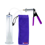Silver Ultima Penis Pump | Purple Rubber Grip, Clear Hose | 12" Length - 2.25" Diameter WIDE FLANGE Cylinder