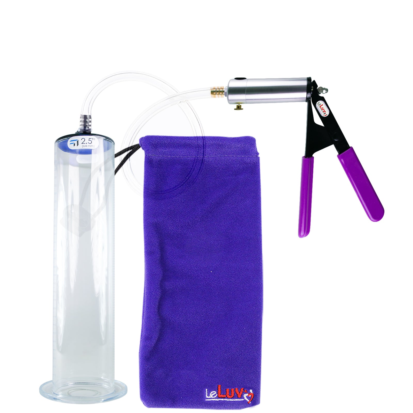 Silver Ultima Penis Pump | Purple Rubber Grip, Clear Hose | 12" Length - 2.50" Diameter WIDE FLANGE Cylinder
