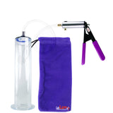 Silver Ultima Penis Pump | Purple Rubber Grip, Clear Hose | 12" Length - 2.50" Diameter WIDE FLANGE Cylinder