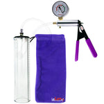 Silver Ultima Penis Pump | Purple Rubber Grip, Clear Hose + Gauge | 12" x 2.3" Thick-Walled Cylinder