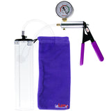 Silver Ultima Penis Pump | Purple Rubber Grip, Clear Hose + Gauge | 12" x 2.5" Thick-Walled Cylinder