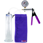 Silver Ultima Penis Pump | Purple Rubber Grip, Clear Hose + Gauge | 12" Length - 2.50" Diameter WIDE FLANGE Cylinder