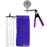 Silver Ultima Penis Pump | Purple Rubber Grip, Clear Hose + Gauge | 12" x 2.7" Thick-Walled Cylinder