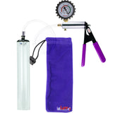 Silver Ultima Penis Pump | Purple Rubber Grip, Clear Hose + Protected Gauge | 12" x 1.5" Thick-Walled Cylinder
