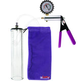 Silver Ultima Penis Pump | Purple Rubber Grip, Clear Hose + Protected Gauge | 12" x 2.3" Thick-Walled Cylinder