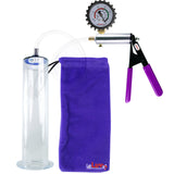 Silver Ultima Penis Pump | Purple Rubber Grip, Clear Hose + Protected Gauge | 12" Length - 2.50" Diameter WIDE FLANGE Cylinder