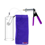 Silver Ultima Penis Pump | Purple Rubber Grip, Clear Hose | 9" Length - 3.25" Cylinder Diameter