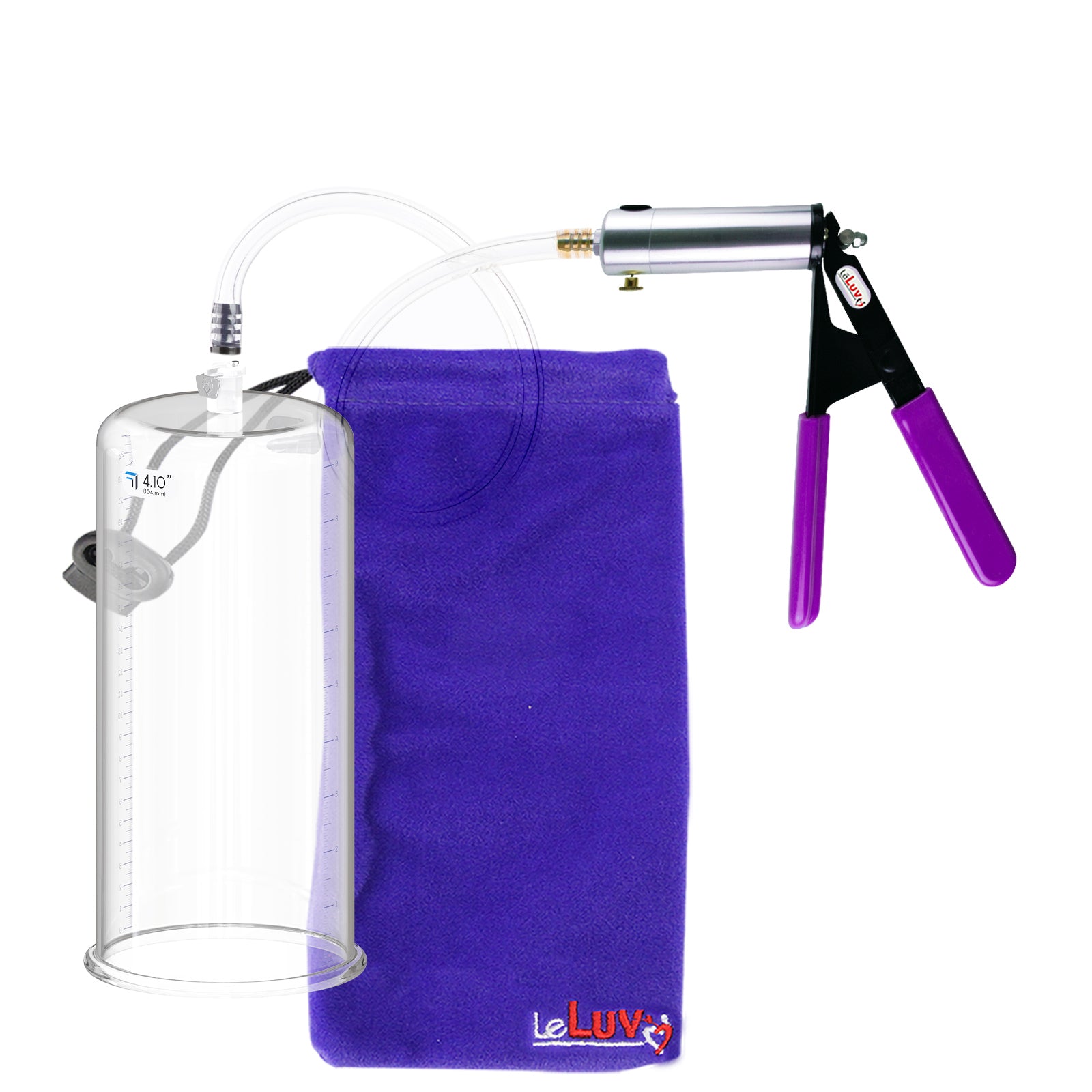 Silver Ultima Penis Pump | Purple Rubber Grip, Clear Hose | 9" Length - 4.10" Cylinder Diameter