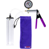 Silver Ultima Penis Pump | Purple Rubber Grip, Clear Hose + Protected Gauge | 9" x 2.1" Thick-Walled Cylinder