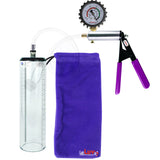 Silver Ultima Penis Pump | Purple Rubber Grip, Clear Hose + Protected Gauge | 9" x 2.3" Thick-Walled Cylinder