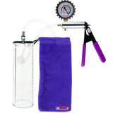 Silver Ultima Penis Pump | Purple Rubber Grip, Clear Hose + Protected Gauge | 9" x 2.7" Thick-Walled Cylinder