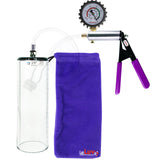 Silver Ultima Penis Pump | Purple Rubber Grip, Clear Hose + Protected Gauge | 9" x 2.9" Thick-Walled Cylinder