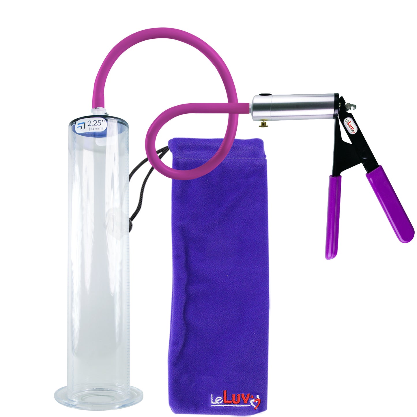 Ultima Silver Purple Penis Pump | Rubber Grip, Silicone Hose | 12" Length - 2.25" Diameter WIDE FLANGE Cylinder
