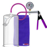 Ultima Silver Purple Penis Pump | Rubber Grip, Silicone Hose + Gauge | 12" Length x 5.00" Cylinder Diameter