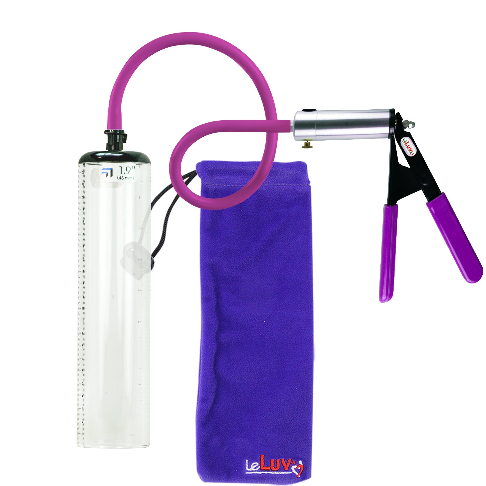 Ultima Silver Purple Penis Pump | Rubber Grip, Silicone Hose - 9" x 1.9" Thick-Walled Cylinder
